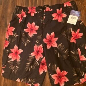 Kanu Surf Swim Trunks Mens 3X Big Tall Black Pink Floral Board Shorts NWT
